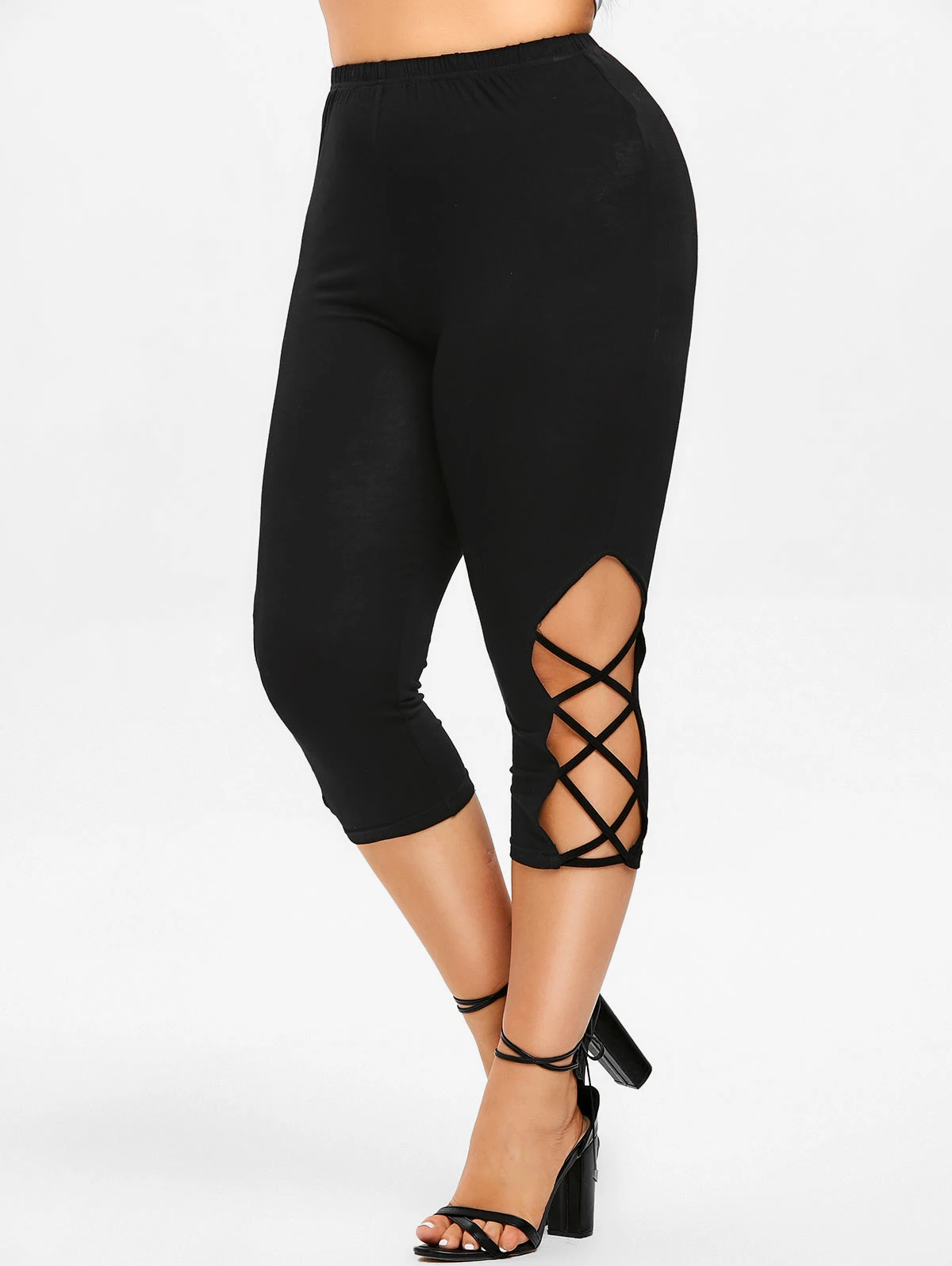 Wipalo Plus Size Latest Activewear Criss Cross Women Leggings Black Cut ...