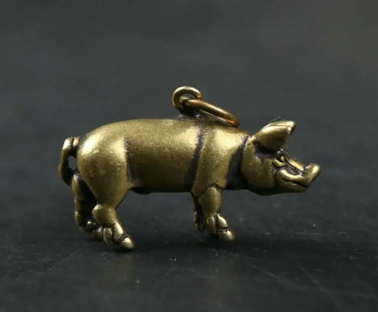 

Small Curio Chinese Bronze Lovable Zodiac Animal Pig Zhu Wealth Pendant