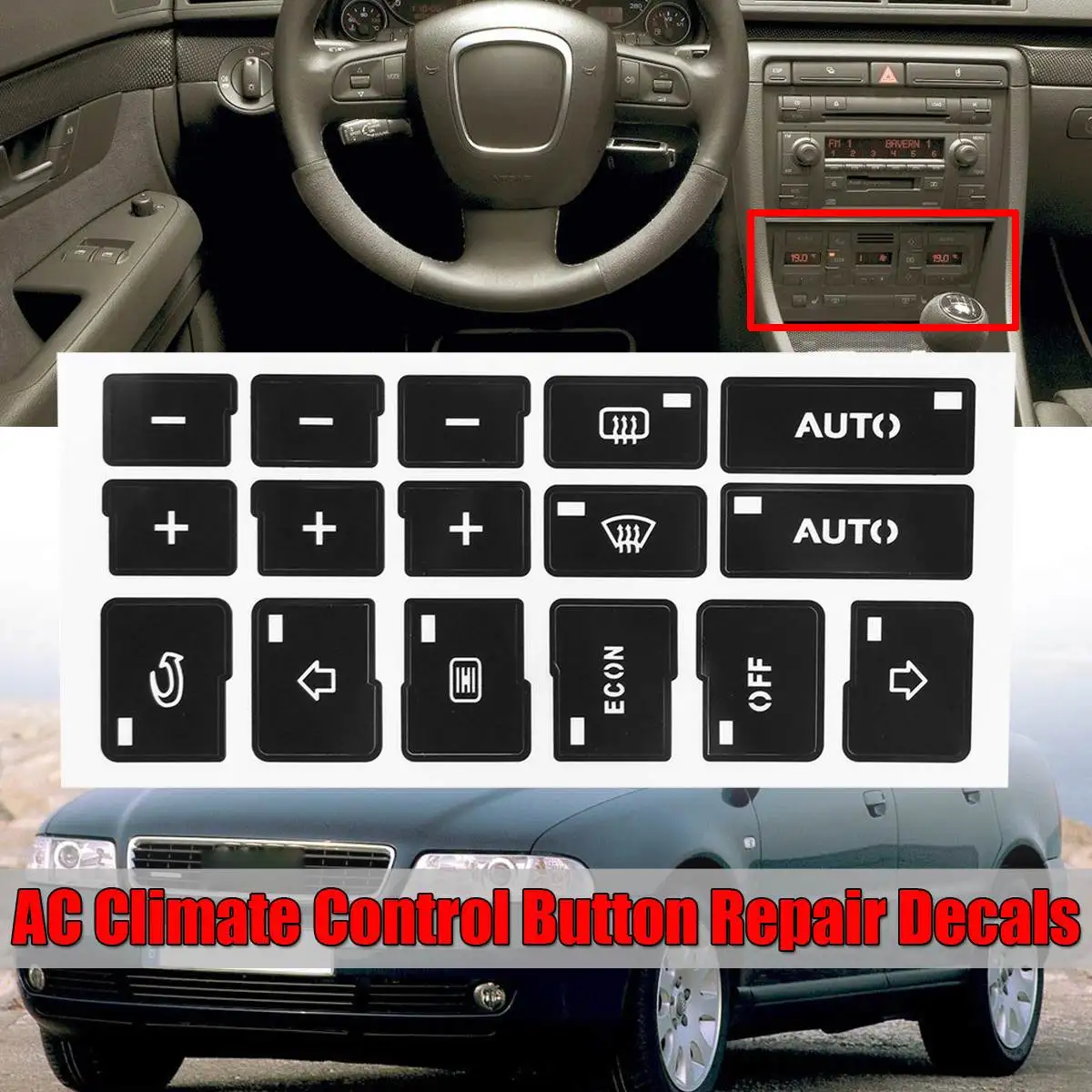 

1x Car Air Condition AC Climate Control Button Repair Stickers Decals For Audi A4 B6 B7 2000 2001 2002 2003 2004