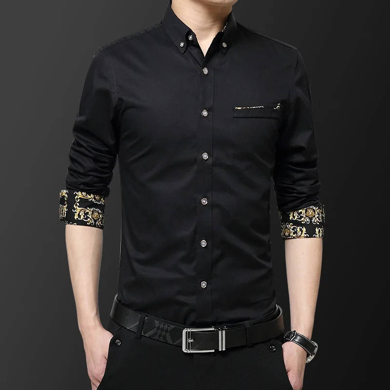 

Cotton Long Sleeve Shirt Male New Style Korean-Style Leisure Slim Thin Long Sleeve Shirt Men's Printed Embroidered Shirt