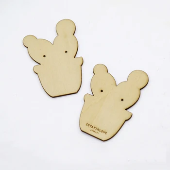 

Laser Cut Wooden Cactus Earring Cards Stud Earrings Displays Your Logo Holder Stand Jewelry Packaging Tags WTG04