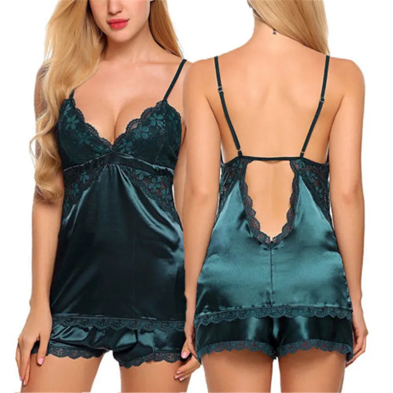 2 шт. Сексуальное Женское атласное кружевное цветочное нижнее белье Babydoll ночная