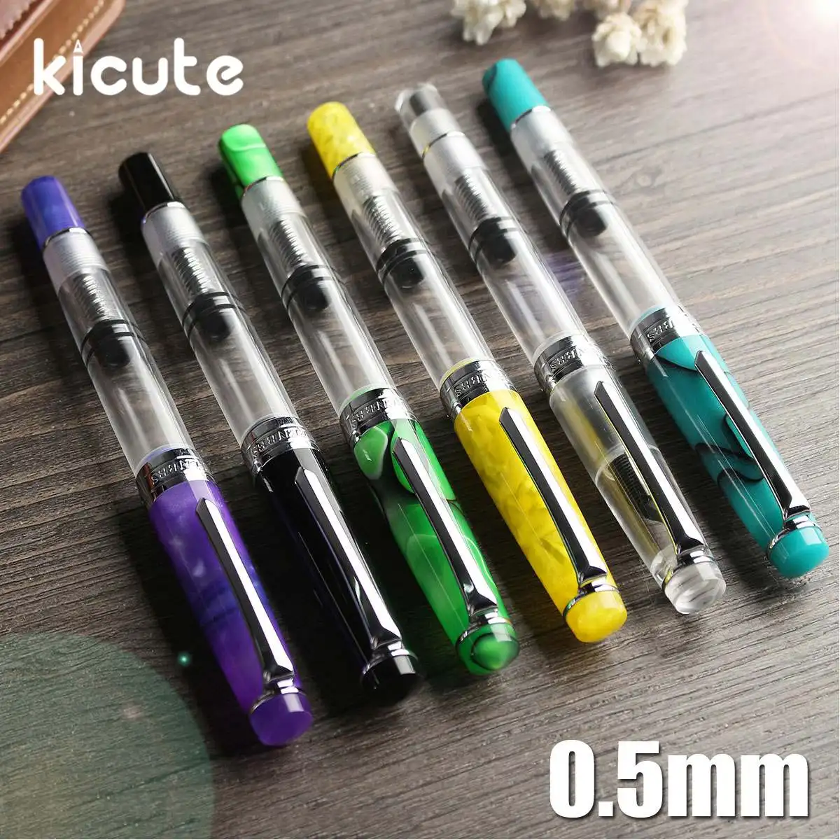 

Kicute 1 pcs 0.5mm Fine Nib Smooth Writing Transparent Piston Fountain Pen Office School Students Stationery Supplies Gifts