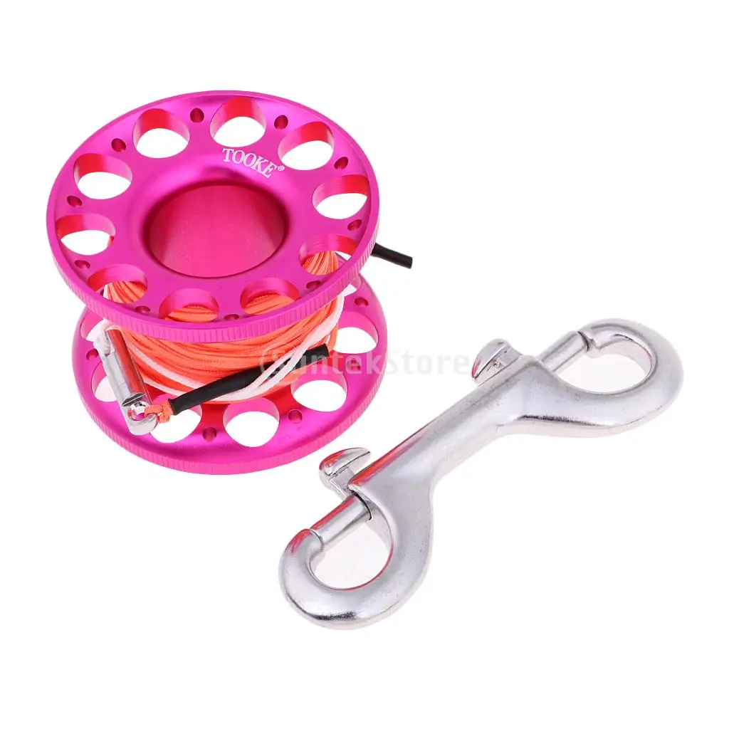 

30M 98ft Guide Line Scuba Diving Aluminum Alloy Spool Finger Reel with Stainless Steel Bolt Snap Hook SMB Safe Equipment