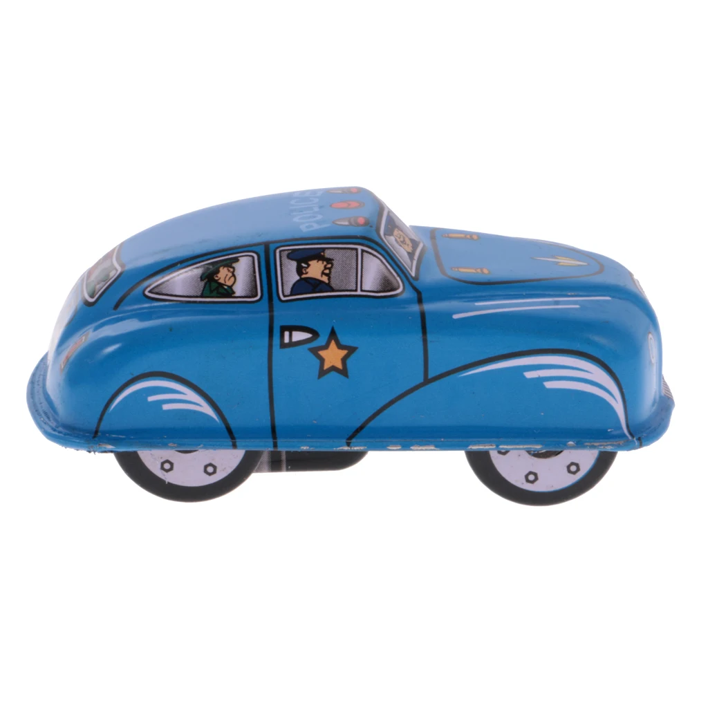 

MagiDeal High Quality Vintage Police Blue Car Model Wind-up Clockwork Kids Tin Toy for Adult Children Classic Collectible Gift