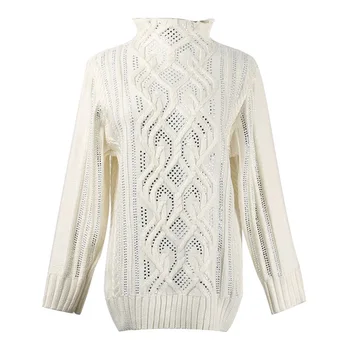 

2019 Spring Women High Quality Turtleneck Knitted Sweater Pullover Designer Runway Diamond Female Streetwear Jumper Clothing