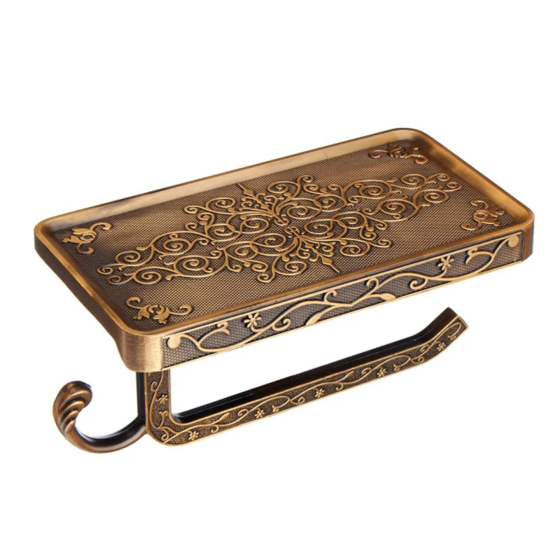 Bathroom Towel Rack Toilet Paper Holder Antique Carved Zinc Alloy Bathroom Paper Mobile Phone Holder With Shelf Tissue Boxes