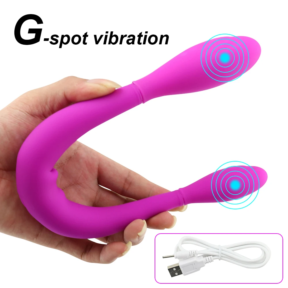 Acheter Double extrémité gode USB charge vibrateur Silicone lesbien vagin Anal vibrateur G Spot Clitoris stimulateur intime femme Sex Toy