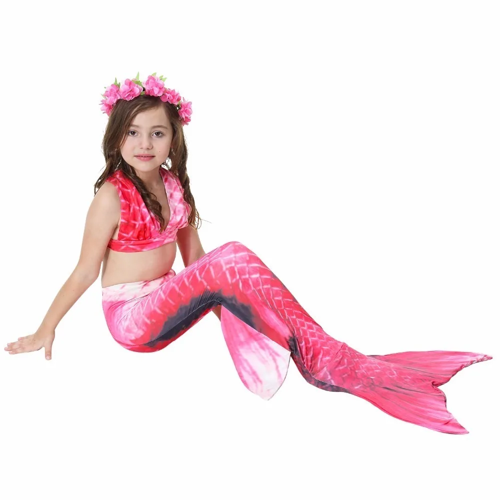 

4pcs/girl Mermaid Tails Costume Swimmable Bikini Bathing Swimsuit Mermaid Beachwear Cosplay With Monofin Princess Dress
