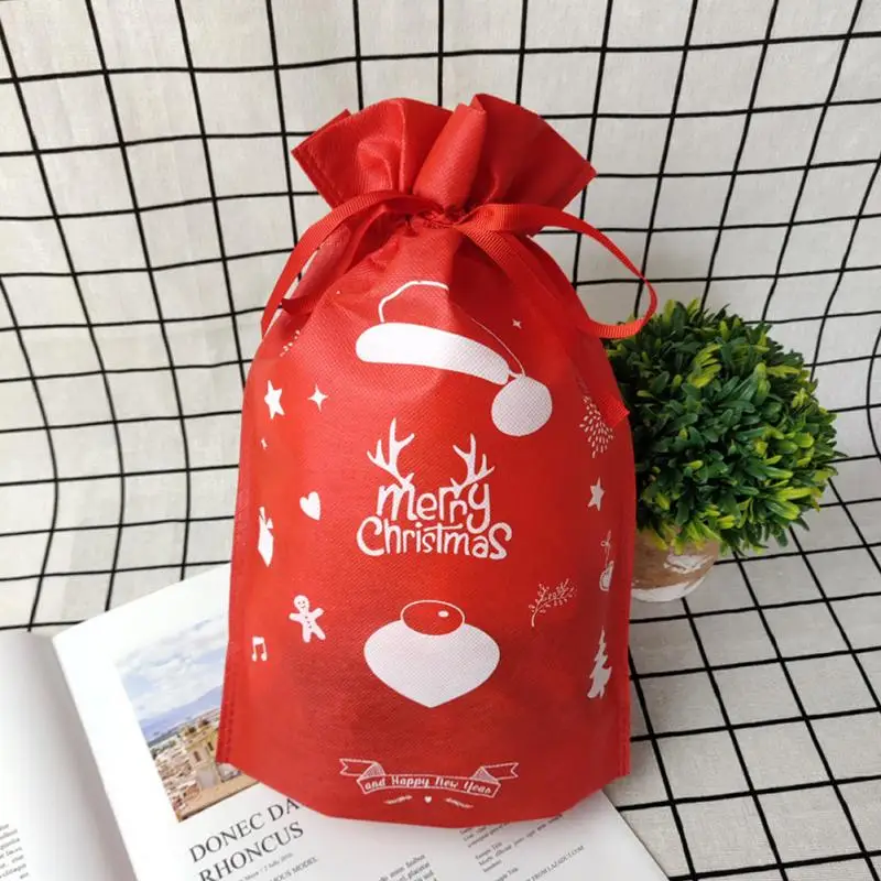 Горячие Дети Drawstring дома Держатели хранения Рождество конфеты Красная сумка