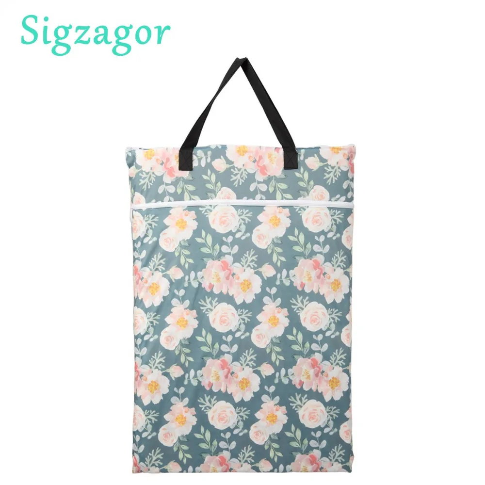 

[Sigzagor] 1 Large Hanging Wet/Dry Pail Bag for Cloth Diaper,Inserts,Nappy,Laundry With Two Zippered,Reusable,19 Choices