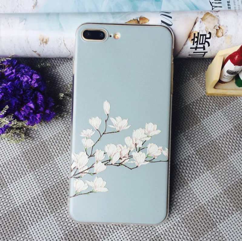 For Apple 7plus Three-dimensional Relief Mobile Phone Set Apply Iphone x Max Flower prestigio Soft Defence Fall Small Fresh No | Мобильные