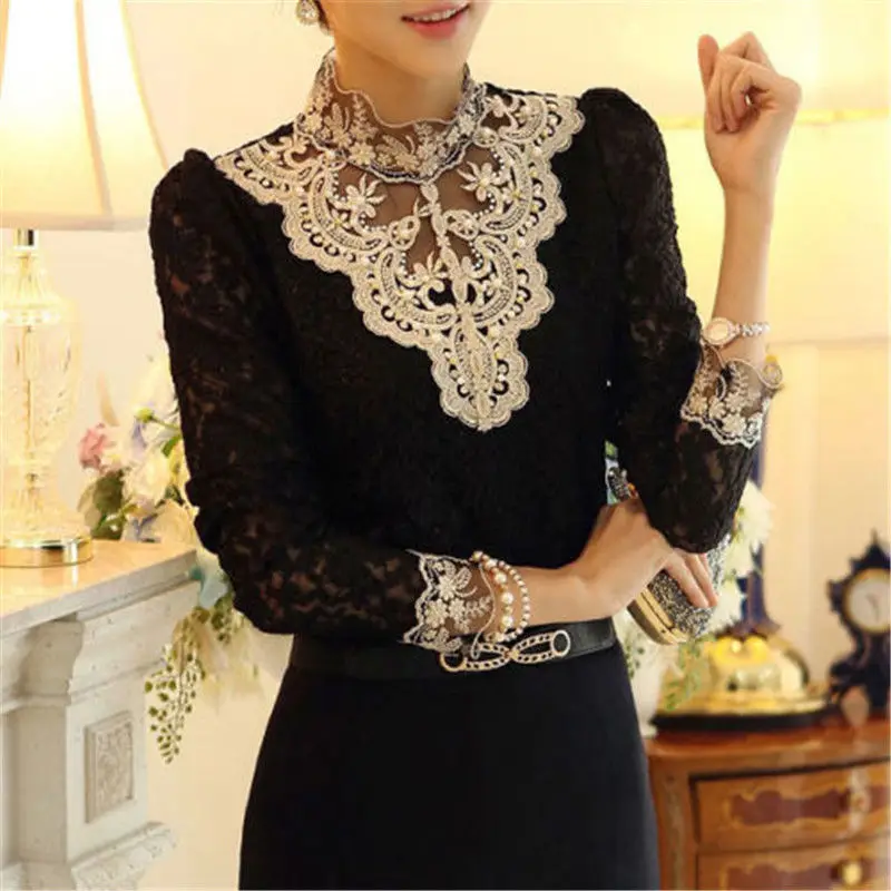 

Hirigin Hot Women Elegant Lace Collar Loose Long Sleeve Blouse Shirt Casual Cotton Tops
