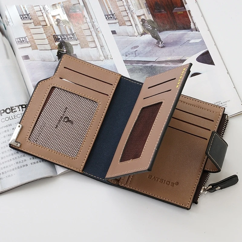 

Men's Short Zipper Folding Wallet Business Youth Tide Cross Section Wallet Casual Multi-Card Multi-Function Wallet