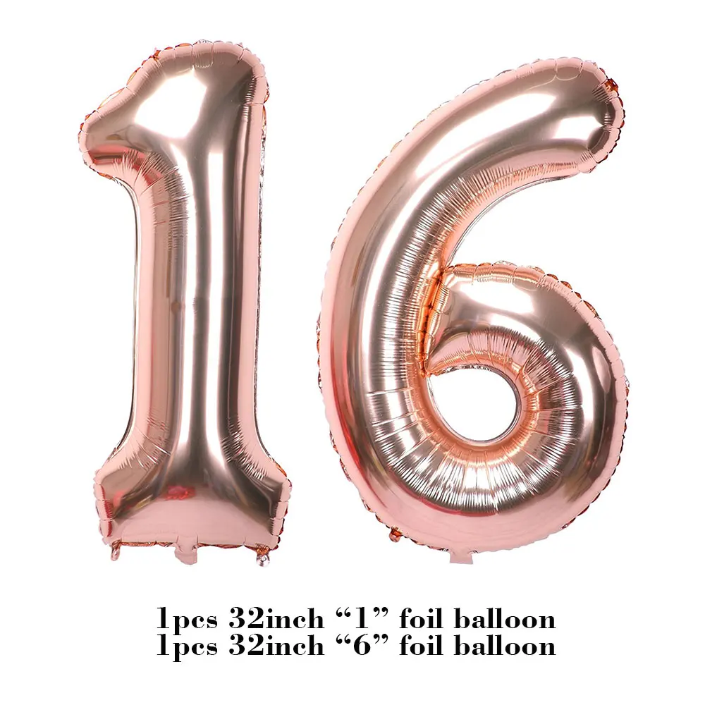Amawill Rose Gold Birthday Party Decorations Adult 16th Happy Birthday Balloons Sweet 16 Party Decorations 16 Birthday Decor 75D