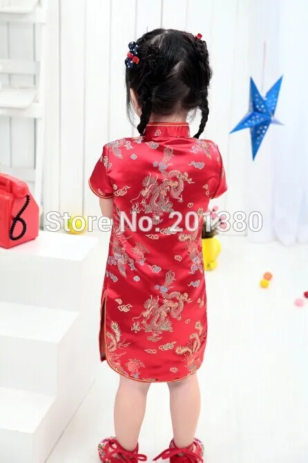 Зеленый китайский платье для девочек Дети Qipao Chi-Pao Cheongsam подарок одежда Одежда для маленьких девочек одежда с цветочным рисунком год