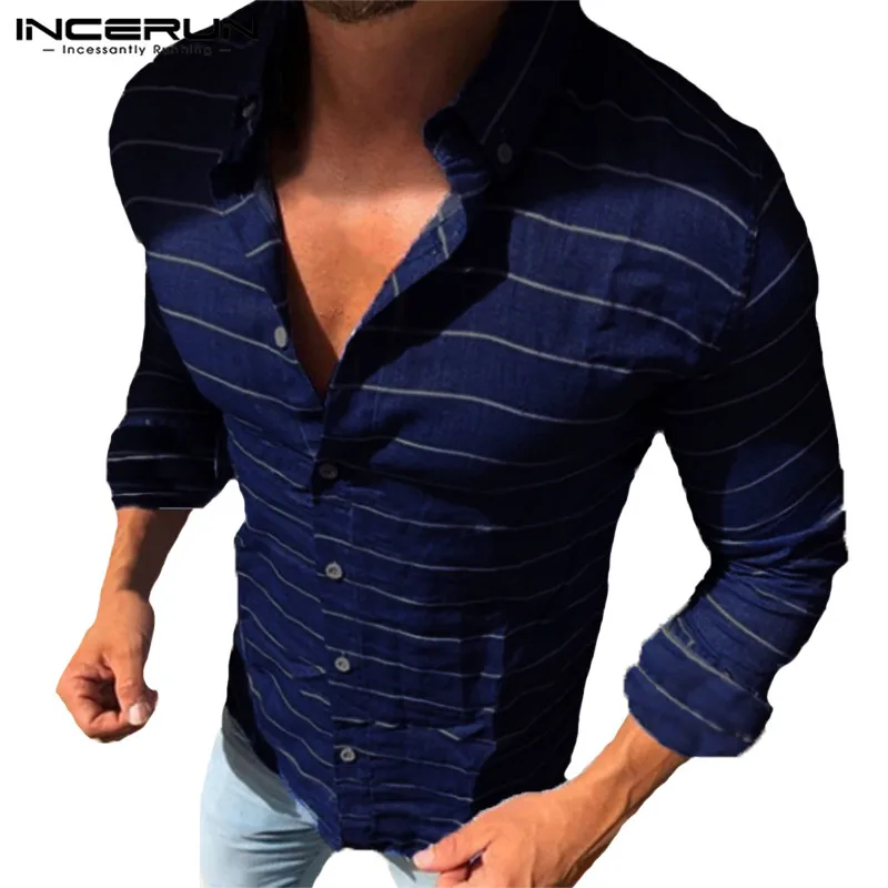 Aliexpress.com : Buy Men Striped Shirt Turn Down Collar Long Sleeve ...