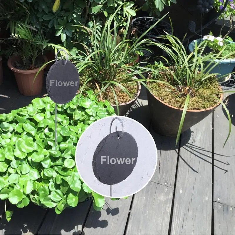 

1 Pc Slate Plant Label Round Iron Hanging Gardening Sign Garden Marker Greenhouse Sign for Pots Flower Bed Planters