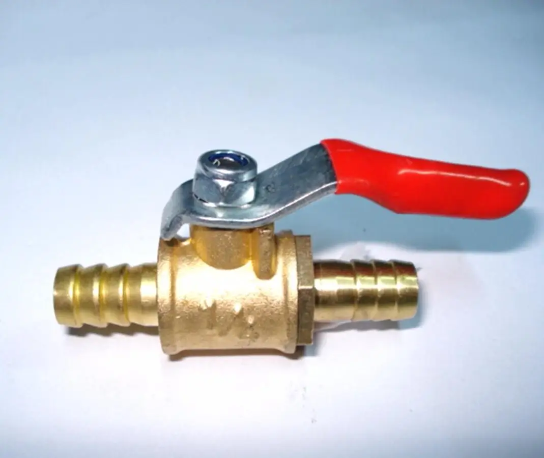 

8mm 10mm Hose Barbed Brass Ball Valve Air Gas Fuel With Red Handle