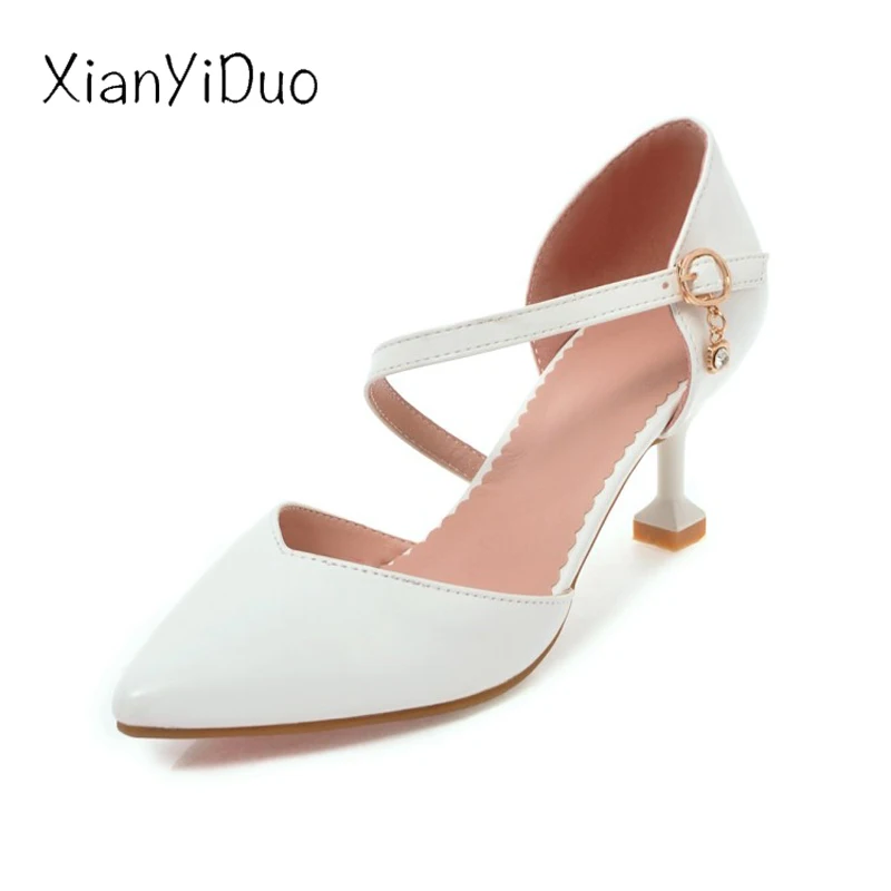 

2019 new Summer Women's shoes Closed toe Pointed high Heels thin sandals White party sexy fashion Crystal plus size 40-45 /c-2