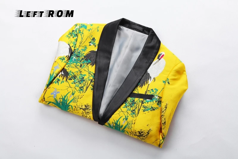  Yellow Suit Jacket Luxury Men Print Blazer Slim Fit Floral Men Stage Clothing Blazer Pattern Stylis