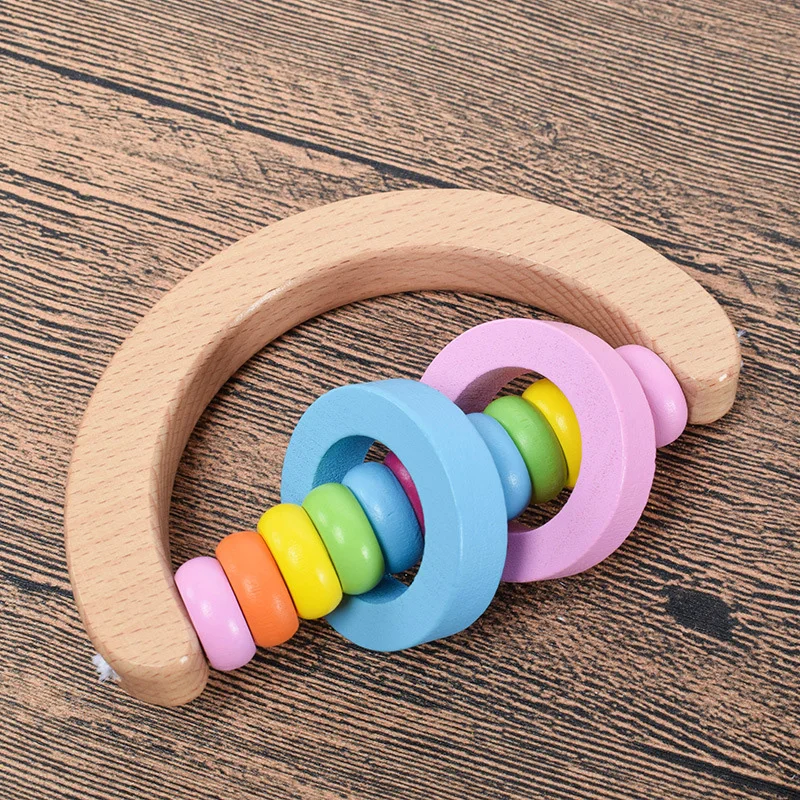 cute Baby Wood Rattle Bell Handbell Educational Musical Instrument Gift Toy new