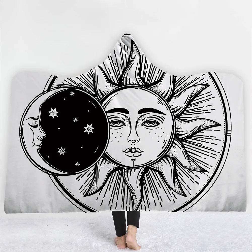Religion Moon Sun Мандала с принтом одеяло капюшоном для взрослых детей теплое флисовое