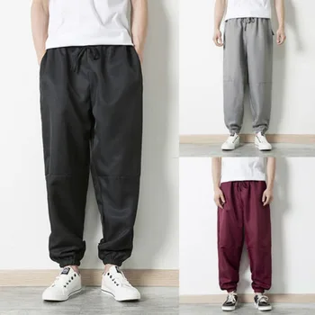 

2018 Brand New Fashion Casual Men Cotton Linen Loose Pants Beach Bottoms Long Slacks Hip Hop Solid Wide Legs Trousers