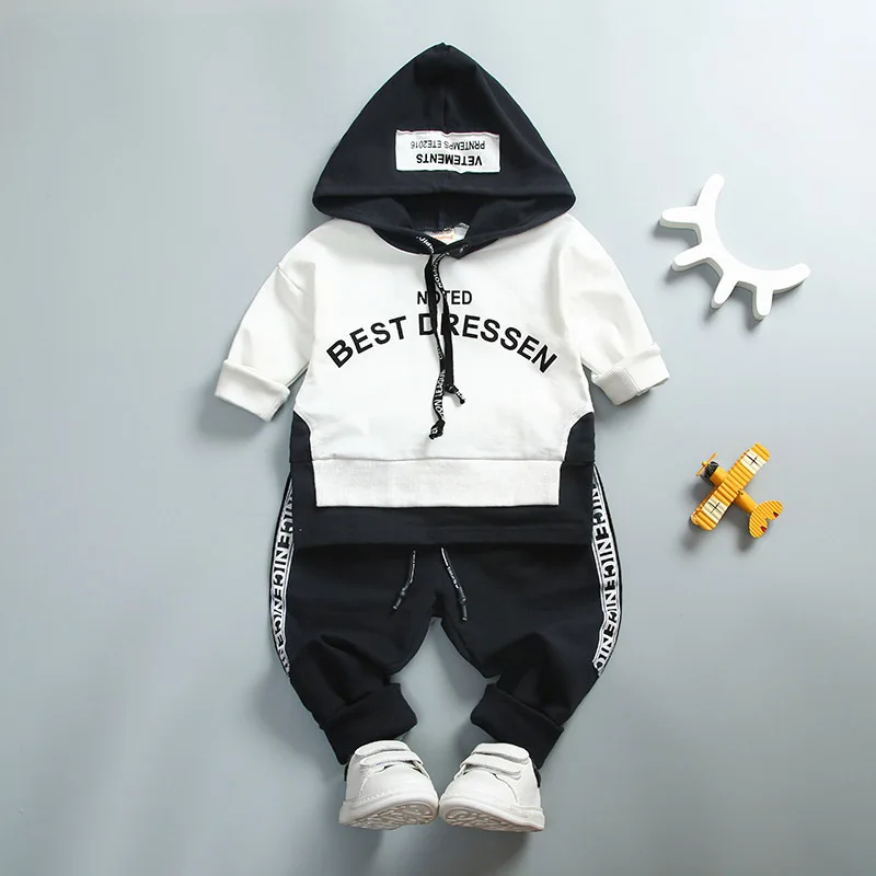 

Kids boy sports suit cotton spring and autumn letters long sleeve hooded shirt + pants children's clothing