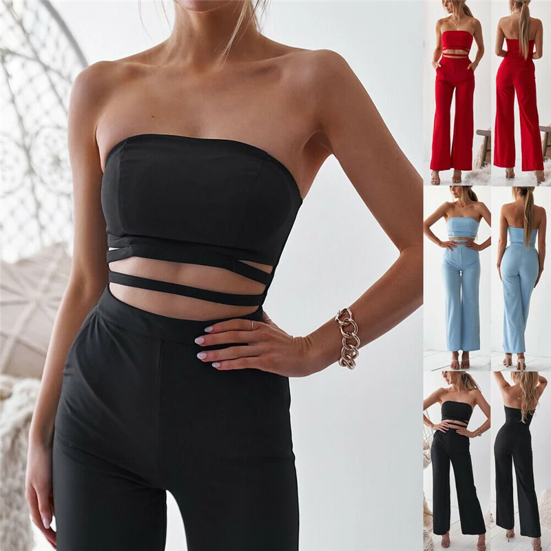 

Sexy Women Off Shoulder Sexy Strapless Slim Solid Jumpsuit Bodycon Skinny Jumpsuits Romper Clubwear Evening Party Club Fashion