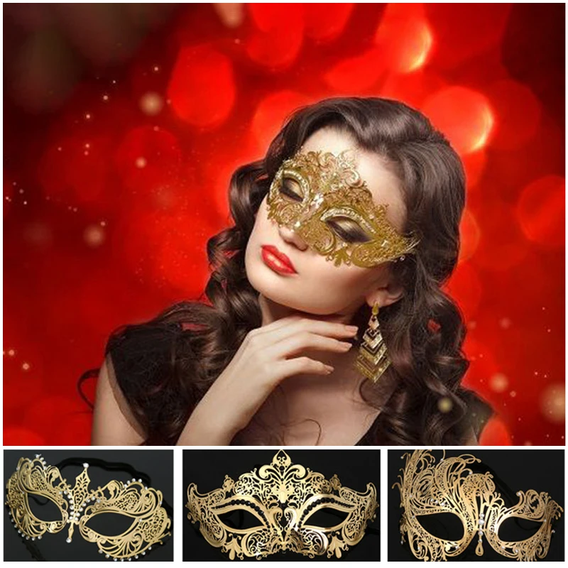 Роскошная золотая корона, венецианская металлическая лазерная резка, свадебная Маскарадная маска, танцевальный карнавальный костюм, Вечерние Маски A