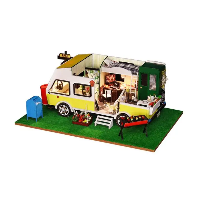 

Creative Car Style Doll House 3D Wooden Miniature DIY Dollhouse with Furnitures Wooden House Toys for Children Birthday Gifts