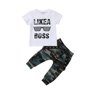 

Boy Hip Hop Tops T-shirt Short Sleeve Camo Pants Army Casual Outfits Set Clothes 2PCS Toddler Baby Boys Clothing 0-3T