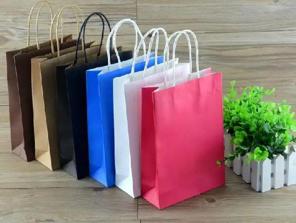 

ROCOHANTI 50PCS Colored Glossy Kraft Shopping Bags with Rope Handle Can Custom Logo Printed Free shipping