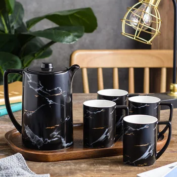 

European Marble Grain Tea Set Suit Ceramics Coffee Cup Suit Concise Afternoon Tea Water Set Bring Trencher