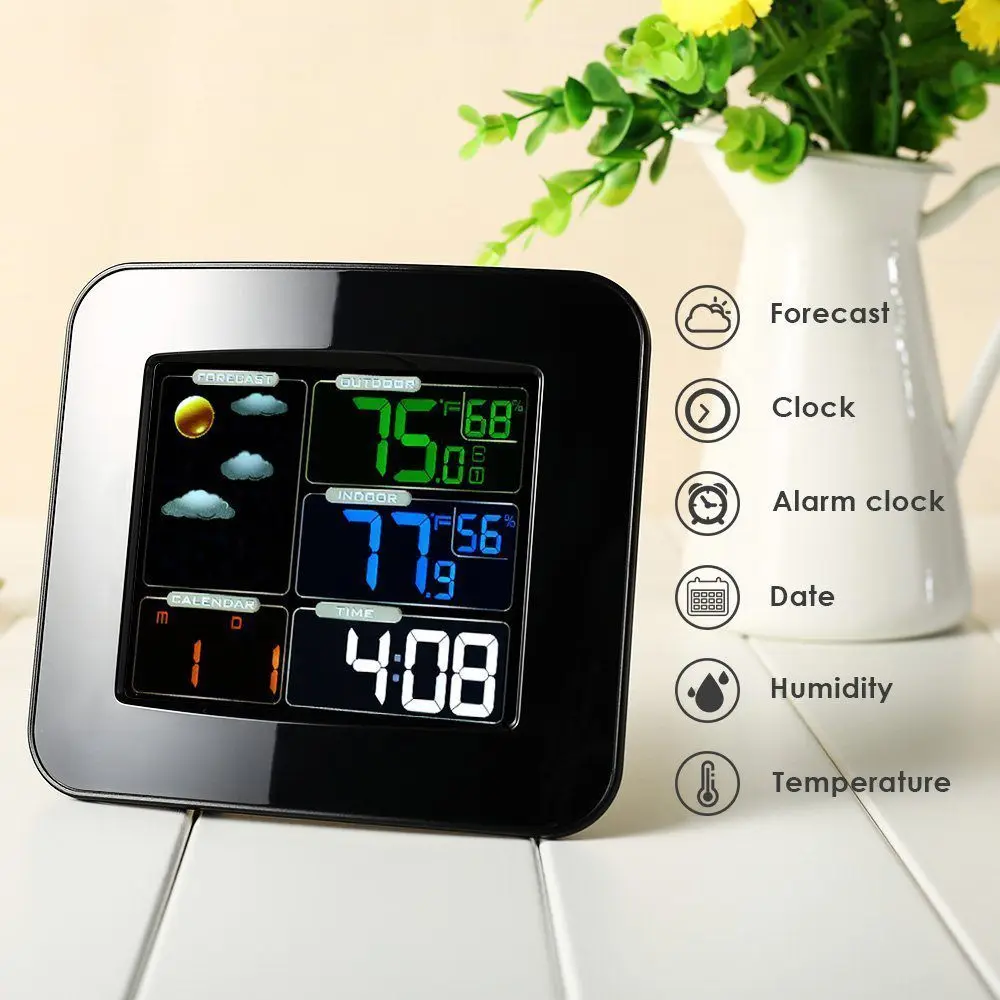 

TS-75 LCD Digital In/Outdoor Car Temperature Humidity Barometer Wireless Weather Station Color Alarm Clock Weather Forecast