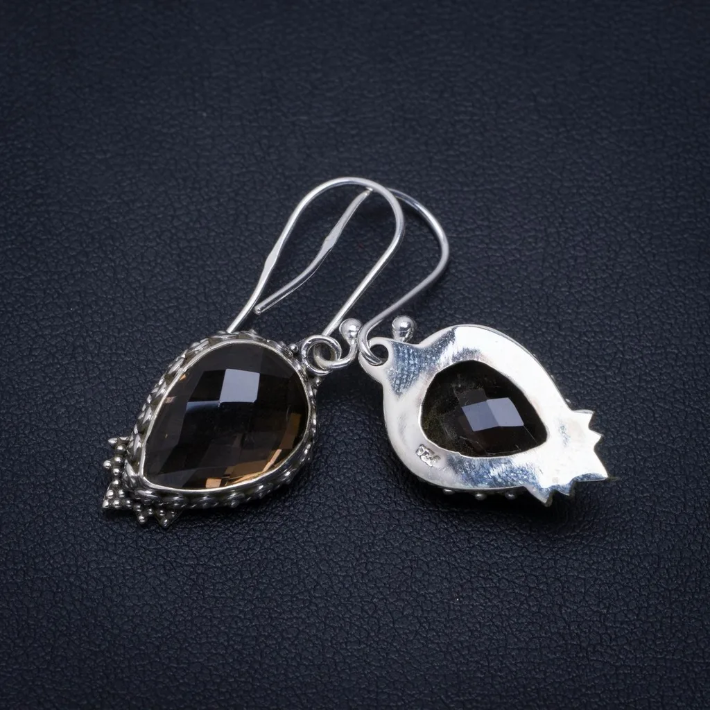 

Natural Smoky Quartz Handmade Unique 925 Sterling Silver Earrings 1.5" A2753