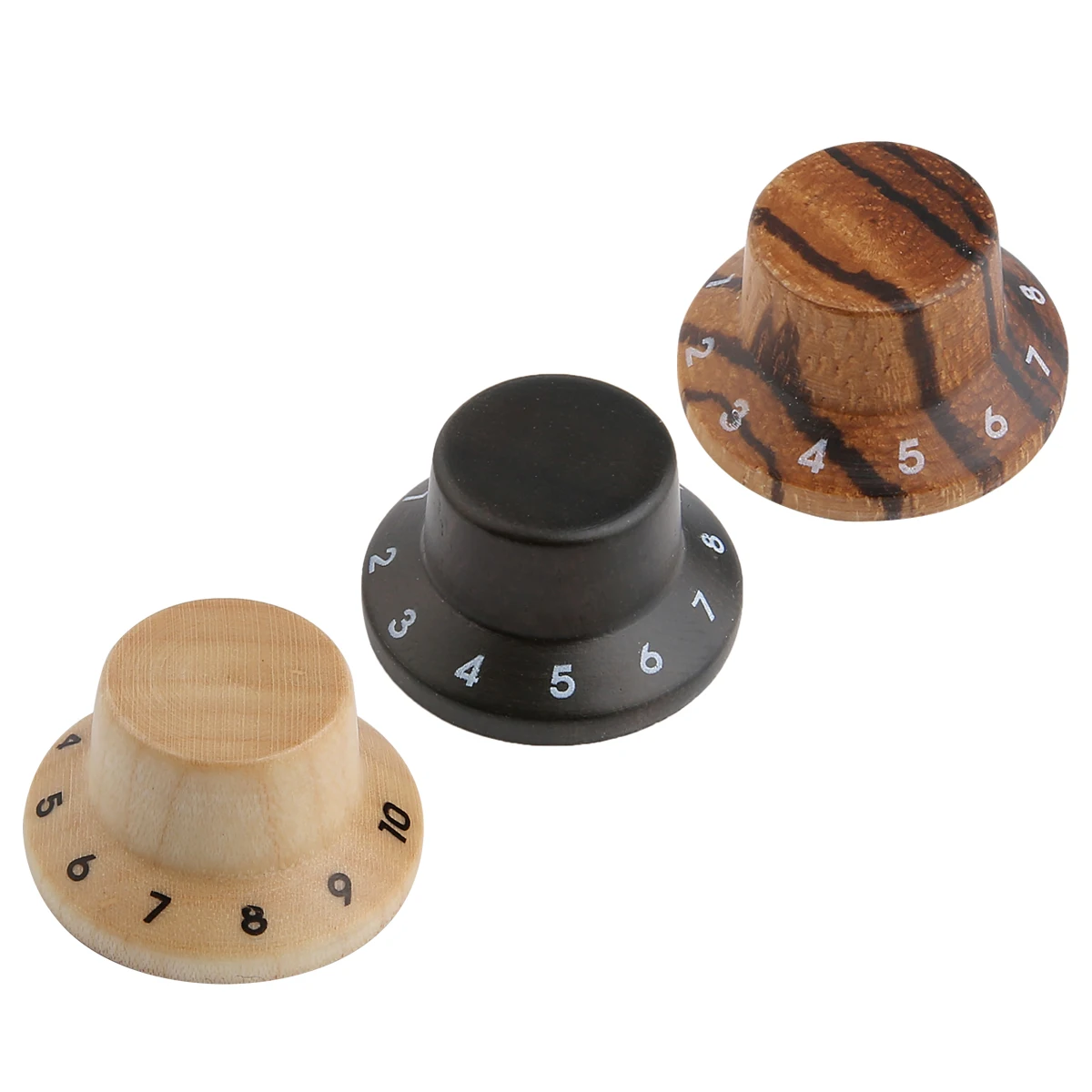 

KAISH Wood Knobs LP/Strat Style Bell Knobs Guitar Bass Wood Top Hat Knob with Numbers 1-10 Maple/Rose/Zebra Wood