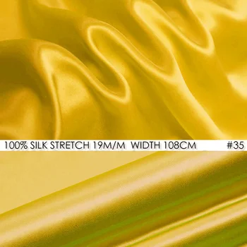 

[Clearance Sale]SILK STRETCH SATIN 108cm width 19momme/Pure Mulberry Silk For Wedding Dresses Directly Factory yellow 1meter