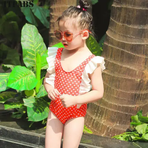 Cute Ruffle Sleeve Baby Girl One Piece Swimsuit 2019 Summer Kids Girl
