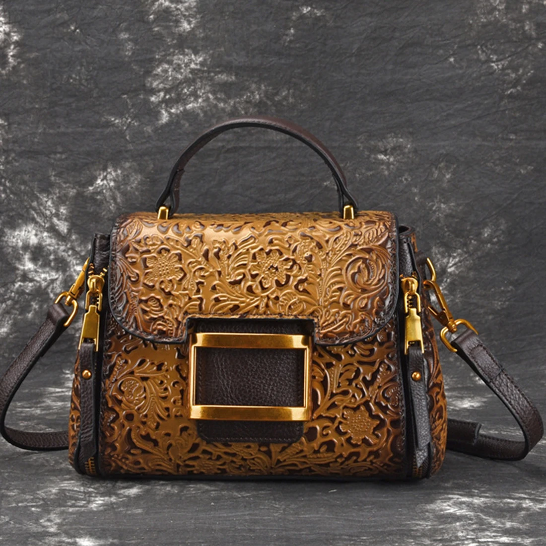 high Quality Genuine Leather Tote Bag Handbag Embossing Leisure Retro