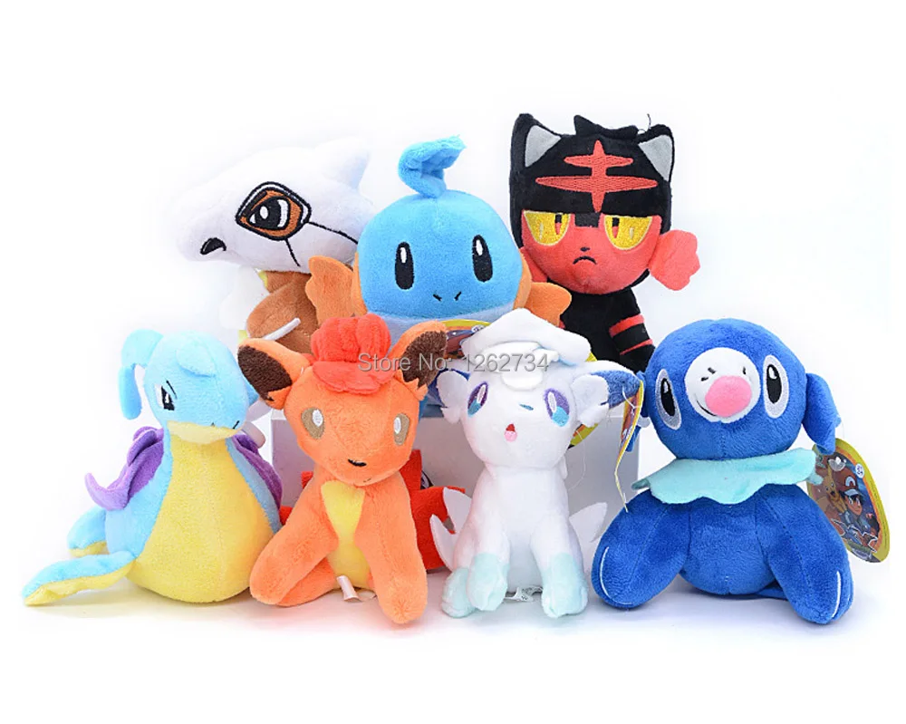 10/лот 7 стилей Alola Vulpix Cubone Lapras Litten Mudkip Popplio 11 см клип игрушка фигурка куклы в
