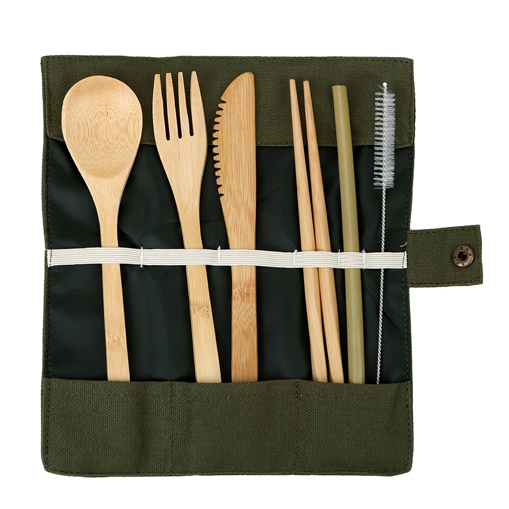 

6pcs/Set Dinner Set Wooden Cutlery Set Travel Dinnerware Suit With Cloth Pack Gift Kitchen Accessories Bamboo Portable Tableware