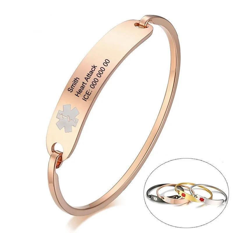 Free Personalized Engraving Medical Alert ID Bracelets Bangle for Women ...