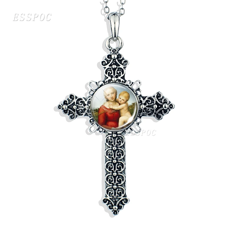 Ожерелье в виде креста Сына Божия Иисуса, бижутерия со стеклянными кабошонами, ангел, христианская Дева Мария, серебряная подвеска в виде лап, подарки для женщин