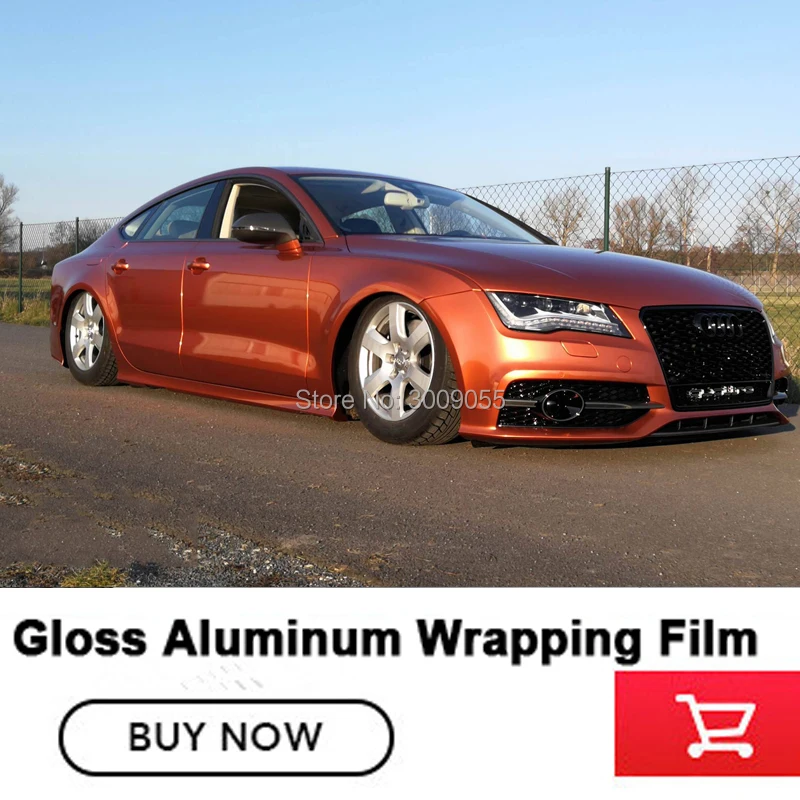 

paprika orange Gloss Aluminum Vinyl wrap With Air Bubble metallic pearl wrapping film Germany solvent based adhesive