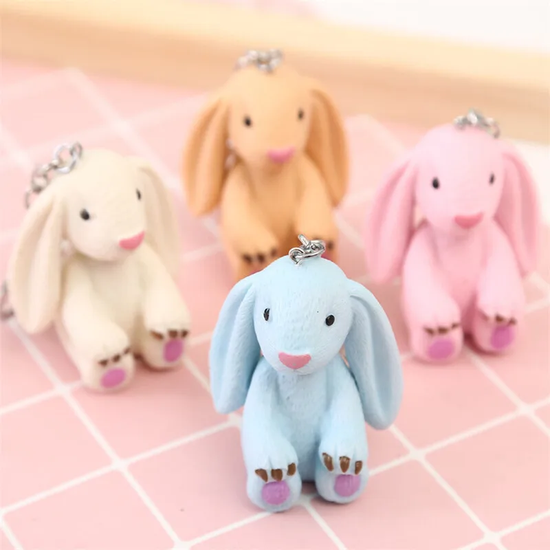 

4pcs Fashion candy Color Big Ear Rabbit PVC Bunny Cute Keychain Bag Car Pendant Keyring For Women Child Jewelry Gift wholesale