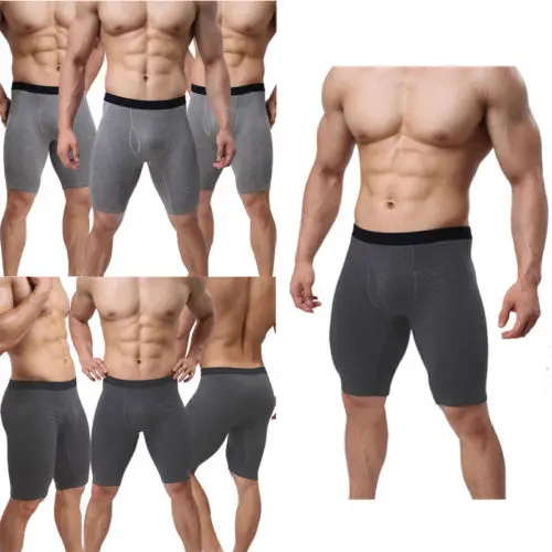 

Men Underwear Mid-waist Boxers Shorts Convex Pouch Long Leg Underpants