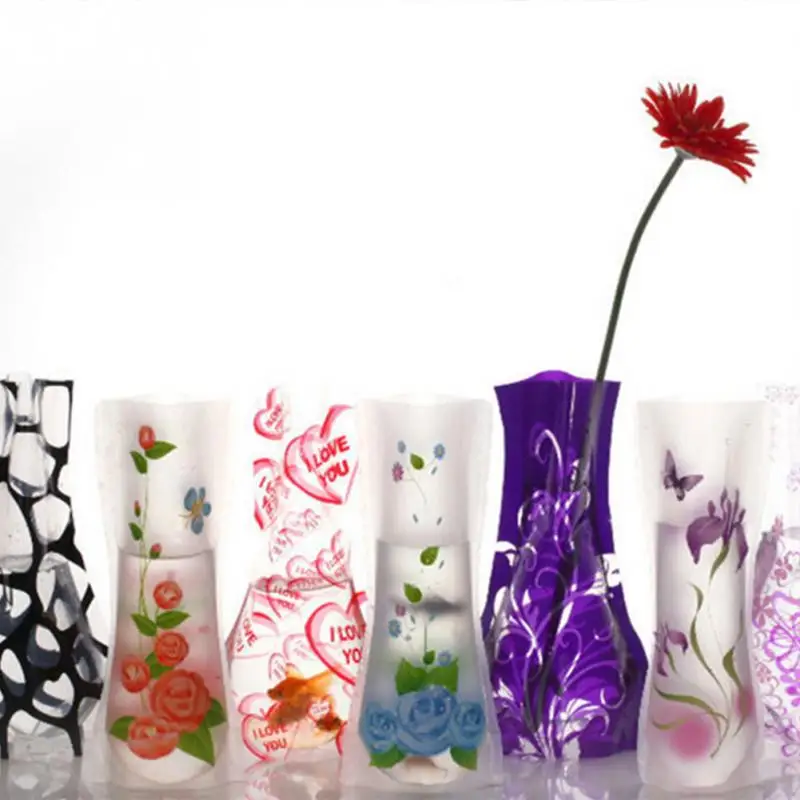 

2Pcs Eco-friendly Foldable Folding Flower PVC Durable Vase Home Wedding Party Easy to Store 27 x 12cm