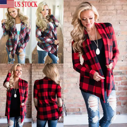 

Womens Long Sleeve Flannel Plaid Shirts Cardigan Blouse Casual Loose Tops Ladies Casual Plaid Hot Female Shirts Top Clothing